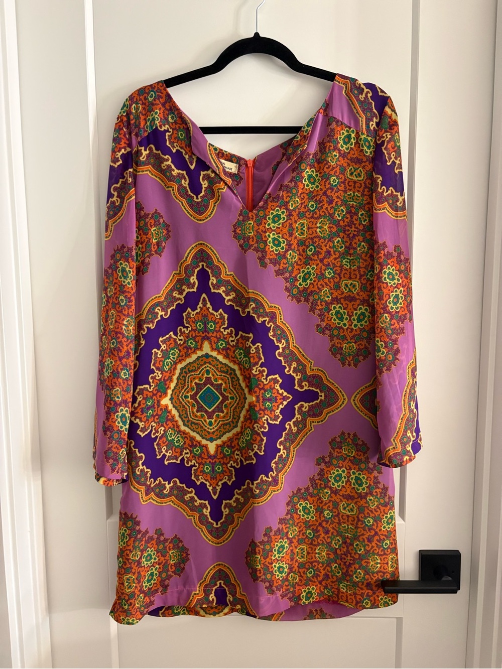 Handmade Lined Vibrant Purple & Pink Medallion Shift Dress.